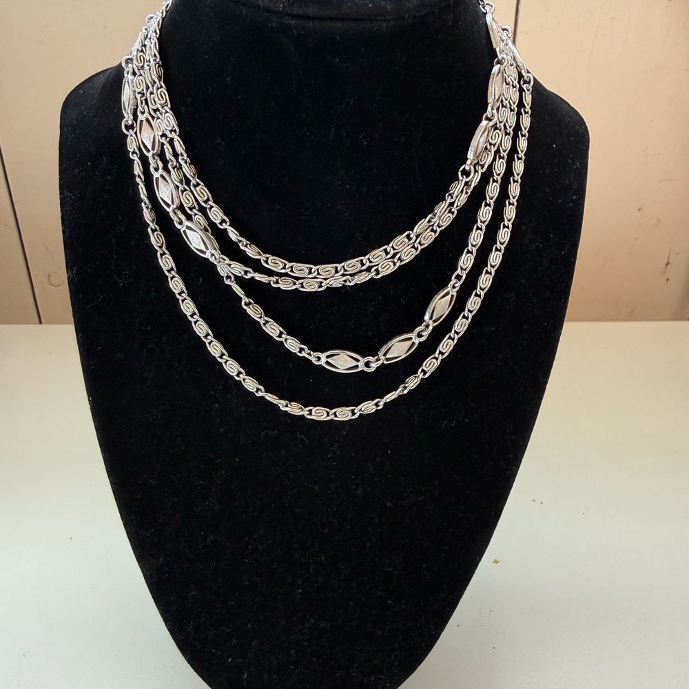 Vintage Monet Silver Tone Chain Necklace 56” Opera length Lobster Clasp Signed